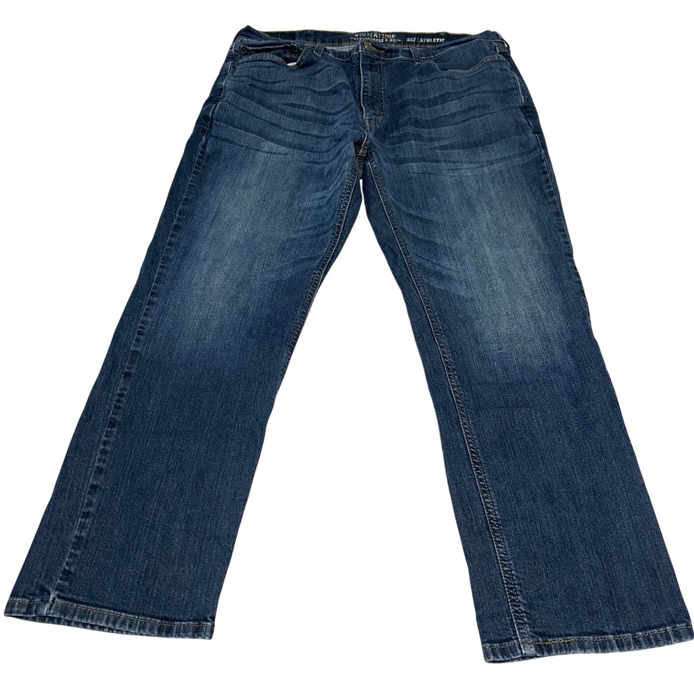 Signature by Levi Strauss S67 Athletic Jeans Mens 40 29 Blue Denim Whiskered